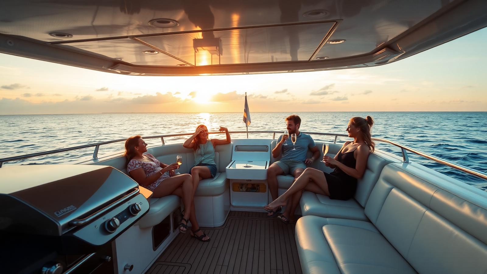Experiência a bordo da lancha ao pôr do sol